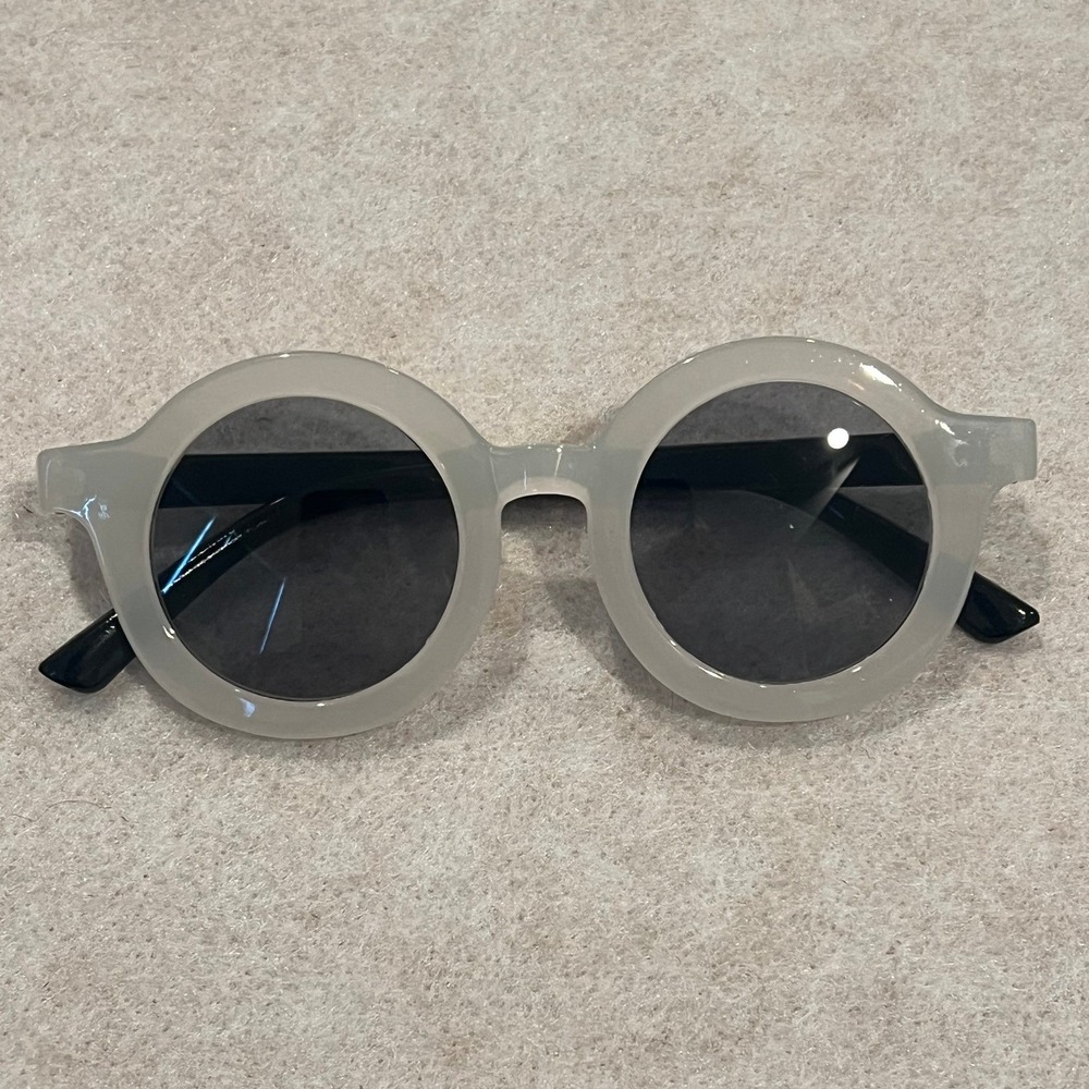 Kids Round Milky White and Black Two Tone Retro Sunglasses Translucent Frames